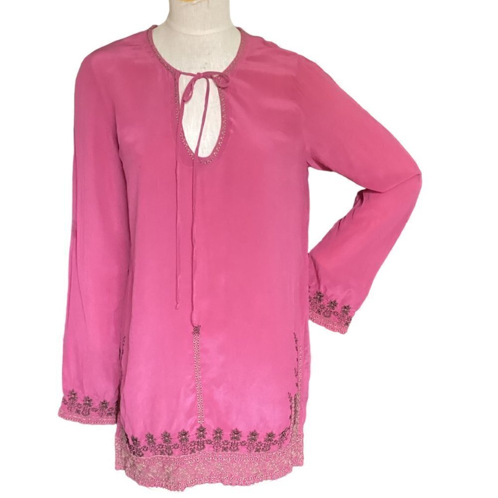 BIYA Silk Embroidered Tunic Top Sz S Mauve/Purple 44K